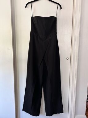Black Strapless Wide-Leg Pleated Jumpsuit